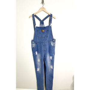 JEANs Denim Overalls Women's Size L *SEE MEASUREMENTS Distressed Denim